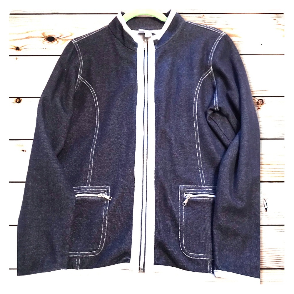 Tog Shop Knit Stretch Denim Jacket Navy/Gray M